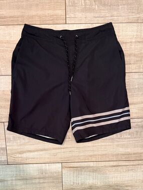Fair Harbor The Anchor Linerless Board Shorts | Navy Blue Stripes | Size Medium